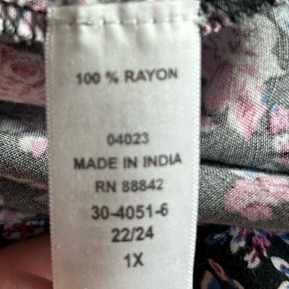 Woman Within India floral print baby doll  bohemian rayon blouse. Size 1X 22/24 - Picture 8 of 9